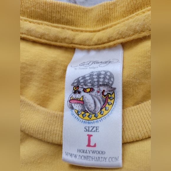 Y2K DON ED HARDY by Christian Audigier Yellow Tee Men Large - Picture 3 of 8